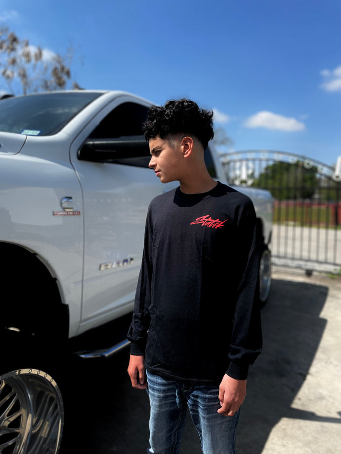 BLACK ON RED STATIK LONG SLEEVE TEE